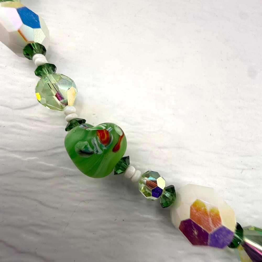 Vintage Vendome Beaded Glass Necklace Green White 20” READ